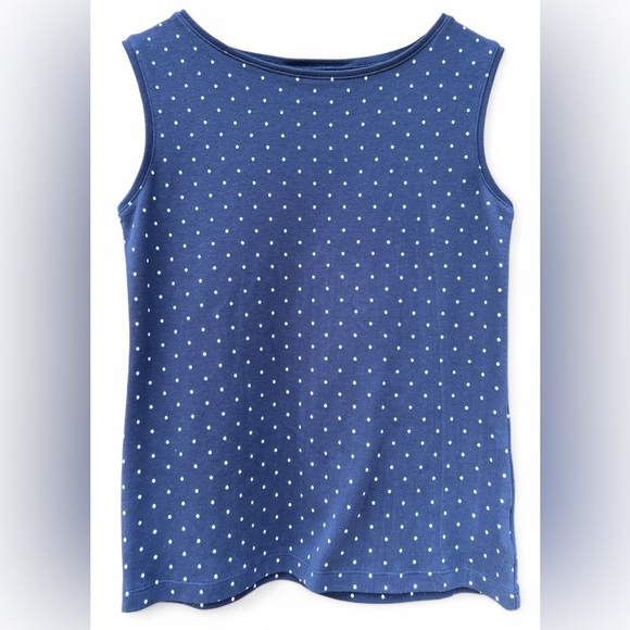 Karen Scott Womens Blue Sleeveless White Polka Dot Preppy Euro Summer Tank Top - Picture 5 of 7
